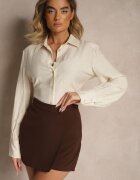lily rose Cămașă Bej deschisă cu umeri întăriți și legătură Meroniela