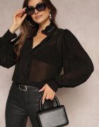 lily rose Cămașă Neagră cu guler tunica cu pietre și cu mâneci bufante Kutto
