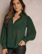 lily rose Cămașă Verde închis cu guler tunica cu zirconii și cu mânecă bufantă Kutto