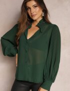 lily rose Cămașă Verde închis cu guler tunica cu zirconii și cu mânecă bufantă Kutto