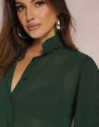 lily rose Cămașă Verde închis cu guler tunica cu zirconii și cu mânecă bufantă Kutto