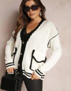 lily rose Cardigan Alb cu nasturi metalici și ornamente decorative Abovza
