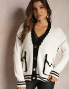 lily rose Cardigan Alb cu nasturi metalici și ornamente decorative Abovza