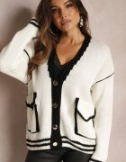 lily rose Cardigan Alb cu nasturi metalici și ornamente decorative Abovza