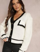 lily rose Cardigan Alb din Tricot cu Bordură Decorativă și Nasturi Amesta
