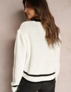 lily rose Cardigan Alb din Tricot cu Bordură Decorativă și Nasturi Amesta