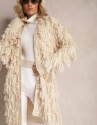 lily rose Cardigan bej deschis descheiat cu franjuri decorativi Massawa