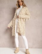 lily rose Cardigan bej deschis descheiat cu franjuri decorativi Massawa