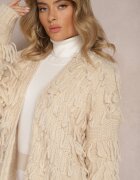 lily rose Cardigan bej deschis descheiat cu franjuri decorativi Massawa