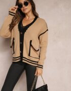 lily rose Cardigan Bej închis cu Nasturi Metalici și Tivuri Decorative Abovza