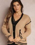 lily rose Cardigan Bej închis cu Nasturi Metalici și Tivuri Decorative Abovza