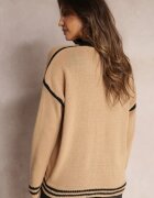 lily rose Cardigan Bej închis cu Nasturi Metalici și Tivuri Decorative Abovza