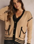 lily rose Cardigan Bej închis cu Nasturi Metalici și Tivuri Decorative Abovza