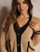 lily rose Cardigan Bej închis cu Nasturi Metalici și Tivuri Decorative Abovza