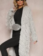 lily rose Cardigan Gri Deschis cu Franjuri Decorativi Massawa