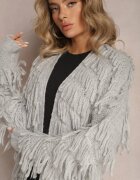 lily rose Cardigan Gri Deschis cu Franjuri Decorativi Massawa