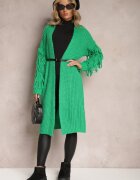 lily rose Cardigan Lung Verde deschis Tricotat cu Franjuri Decorative și Curea Mesfin