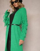 lily rose Cardigan Lung Verde deschis Tricotat cu Franjuri Decorative și Curea Mesfin