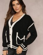 lily rose Cardigan Negru cu Butoane Metalice și Margini Decorative Abovza