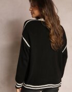 lily rose Cardigan Negru cu Butoane Metalice și Margini Decorative Abovza