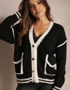 lily rose Cardigan Negru cu Butoane Metalice și Margini Decorative Abovza