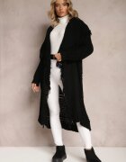 lily rose Cardigan Negru Deschis Lung Cu franjuri Finantia