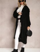lily rose Cardigan Negru Deschis Lung Cu franjuri Finantia