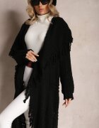 lily rose Cardigan Negru Deschis Lung Cu franjuri Finantia