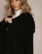 lily rose Cardigan Negru Deschis Lung Cu franjuri Finantia