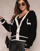 lily rose Cardigan Negru din Tricot cu Bordură Decorativă și Nasturi Amesta