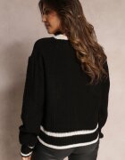 lily rose Cardigan Negru din Tricot cu Bordură Decorativă și Nasturi Amesta