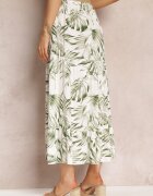lily rose Fustă Alb-Verde Maxi din Viscoză cu Elastic în Talie și Curea Împletită Favemi
