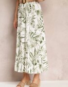 lily rose Fustă Alb-Verde Maxi din Viscoză cu Elastic în Talie și Curea Împletită Favemi
