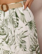 lily rose Fustă Alb-Verde Maxi din Viscoză cu Elastic în Talie și Curea Împletită Favemi