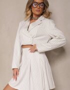 lily rose Fustă Albă Cloș cu pliuri Decorată cu model subtil în dungi Redamira