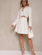 lily rose Fustă Albă Cloș cu pliuri Decorată cu model subtil în dungi Redamira