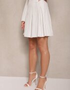 lily rose Fustă Albă Cloș cu pliuri Decorată cu model subtil în dungi Redamira