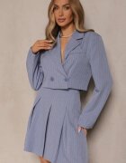 lily rose Fustă Evazată Albastră cu Pliuri Decorată cu un Model Subtil în Dungi Redamira