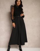 lily rose Fustă Neagră din Viscoză cu croi evazat cu curea și elastic în talie Prianna