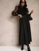 lily rose Fustă Neagră din Viscoză cu croi evazat cu curea și elastic în talie Prianna