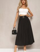 lily rose Fustă Neagră Evazată Plisată cu Două Curele cu Catarame Jaleara