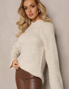 lily rose Maletă Bej Tricotată cu Mâneci Evazate cu Fentă Vucta