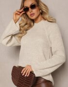 lily rose Maletă Bej Tricotată cu Mâneci Evazate cu Fentă Vucta