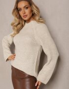 lily rose Maletă Bej Tricotată cu Mâneci Evazate cu Fentă Vucta