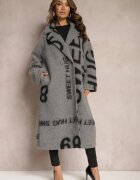 lily rose Palton Gri Lejer Din lână cu imprimeu decorativ Misganna