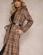 lily rose Palton lung maro deschis cu model geometric cu curea Charlo