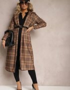 lily rose Palton lung maro deschis cu model geometric cu curea Charlo