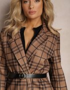 lily rose Palton lung maro deschis cu model geometric cu curea Charlo