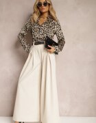 lily rose Pantaloni bej talie înaltă cu picioare largi și curea Brillara