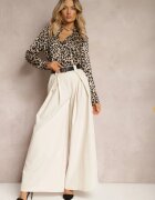 lily rose Pantaloni bej talie înaltă cu picioare largi și curea Brillara